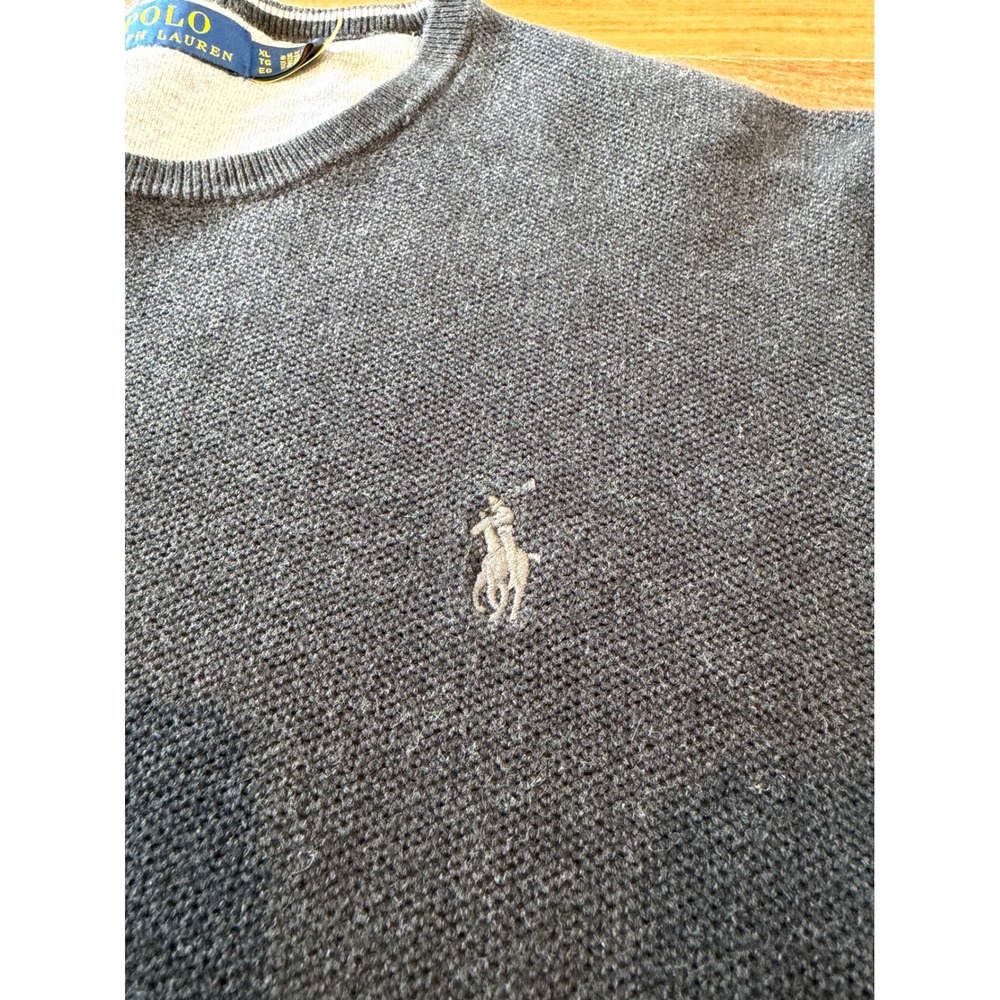 Polo Ralph Lauren Mens XL Crewneck Sweater Charcoal Grey Cotton Knit Pony Logo - Picture 5 of 8